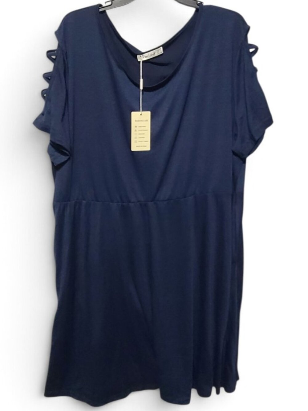 Nemidor Navy Dress with Cold Shoulder cutout detail Empire Waist A-Line Size 26